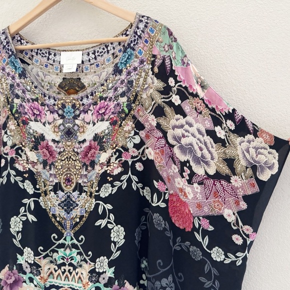 Camilla Maxi Kaftan Muumuu Nights With Her Black Silk Asian Kimono Resort OS - Picture 9 of 15